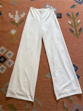 Lulus NWT Women’s White Wide Leg Stretch Palazzo Dress Trouser Pants Size S